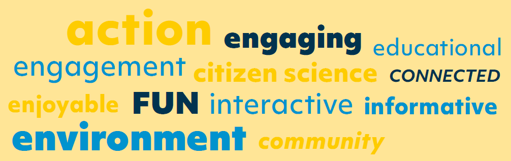 Word Cloud - action engaging environment FUN citizen science informative enjoyable engagement educational interactive community